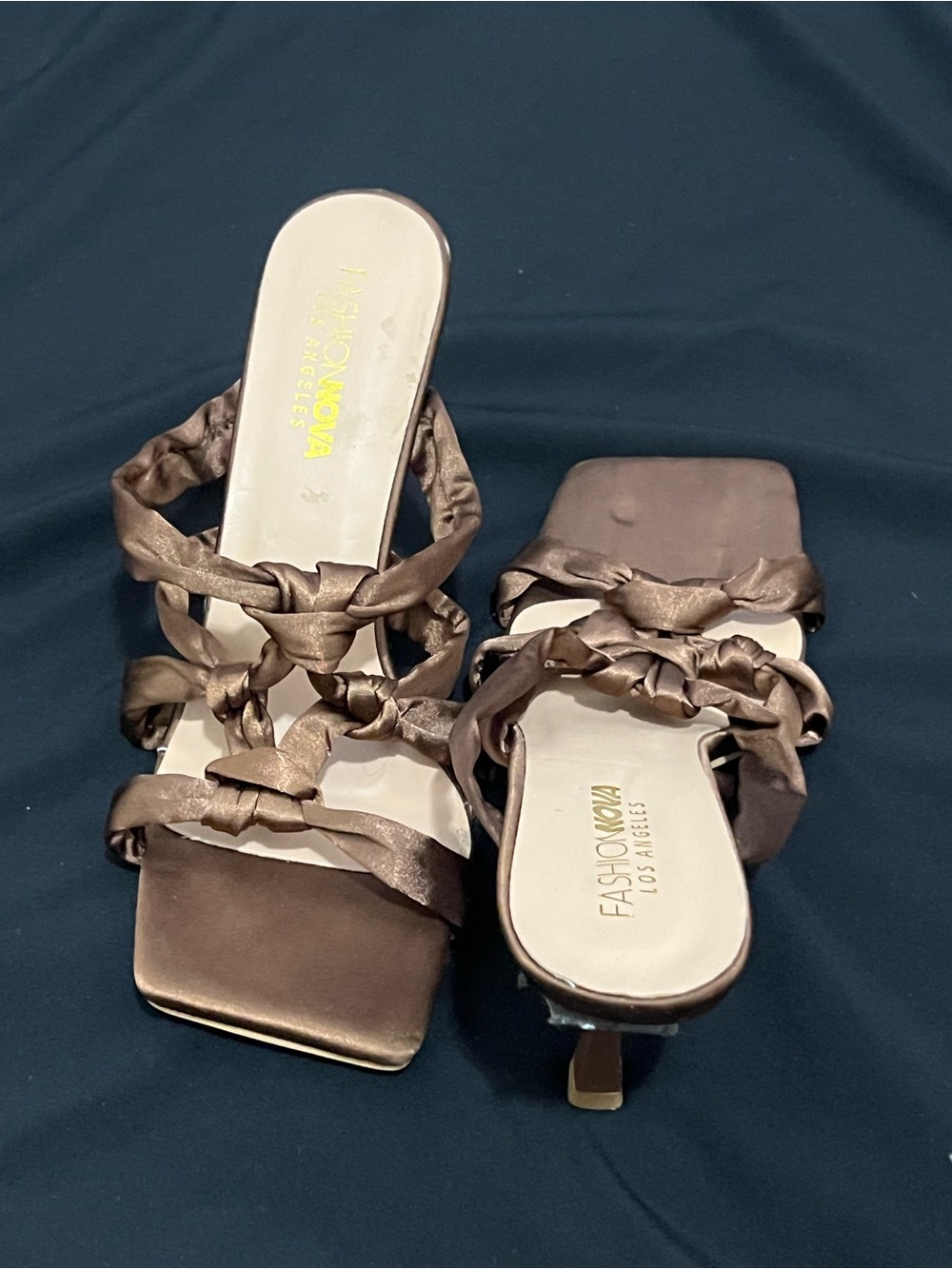 Fashion Nova Satin Knotted Brown Slide Mules
